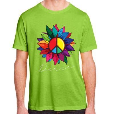 Sunflower Flower Rainbow Peace Sign World Retro Hippie 70s Gift Adult ChromaSoft Performance T-Shirt