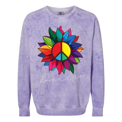 Sunflower Flower Rainbow Peace Sign World Retro Hippie 70s Gift Colorblast Crewneck Sweatshirt