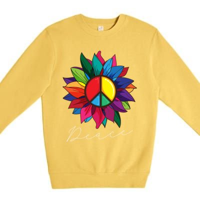 Sunflower Flower Rainbow Peace Sign World Retro Hippie 70s Gift Premium Crewneck Sweatshirt