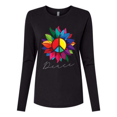 Sunflower Flower Rainbow Peace Sign World Retro Hippie 70s Gift Womens Cotton Relaxed Long Sleeve T-Shirt