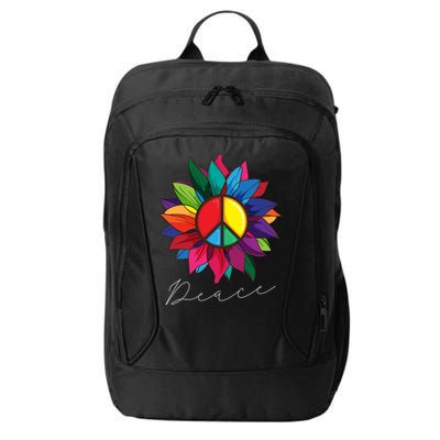 Sunflower Flower Rainbow Peace Sign World Retro Hippie 70s Gift City Backpack