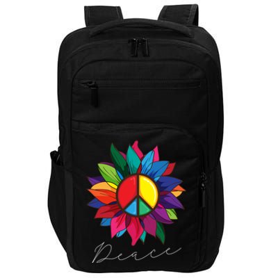 Sunflower Flower Rainbow Peace Sign World Retro Hippie 70s Gift Impact Tech Backpack