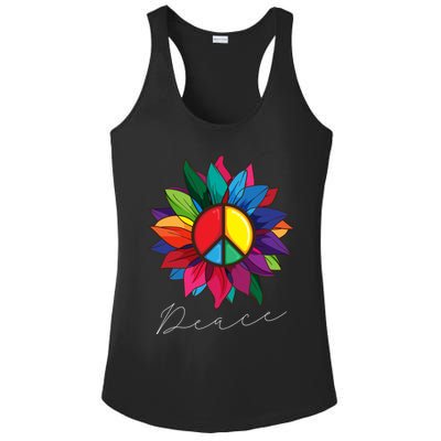 Sunflower Flower Rainbow Peace Sign World Retro Hippie 70s Gift Ladies PosiCharge Competitor Racerback Tank