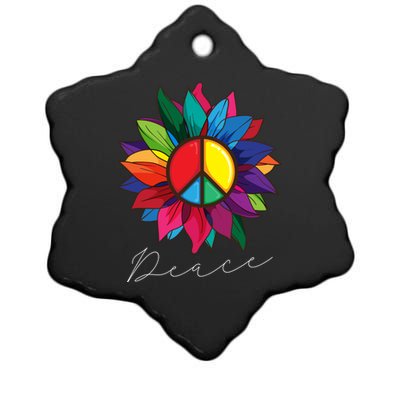 Sunflower Flower Rainbow Peace Sign World Retro Hippie 70s Gift Ceramic Star Ornament