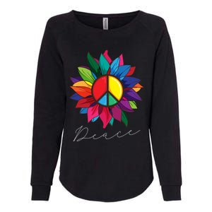 Sunflower Flower Rainbow Peace Sign World Retro Hippie 70s Gift Womens California Wash Sweatshirt