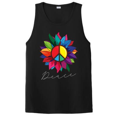 Sunflower Flower Rainbow Peace Sign World Retro Hippie 70s Gift PosiCharge Competitor Tank