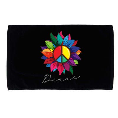 Sunflower Flower Rainbow Peace Sign World Retro Hippie 70s Gift Microfiber Hand Towel