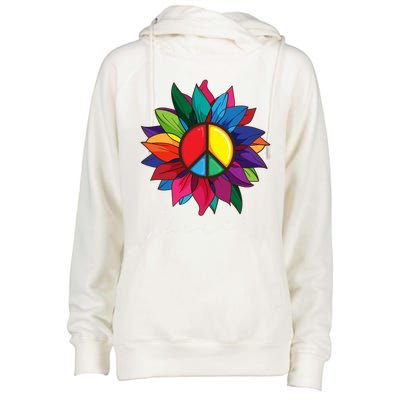 Sunflower Flower Rainbow Peace Sign World Retro Hippie 70s Gift Womens Funnel Neck Pullover Hood