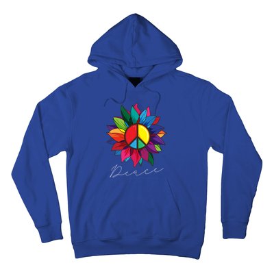 Sunflower Flower Rainbow Peace Sign World Retro Hippie 70s Gift Hoodie