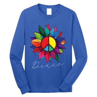 Sunflower Flower Rainbow Peace Sign World Retro Hippie 70s Gift Long Sleeve Shirt