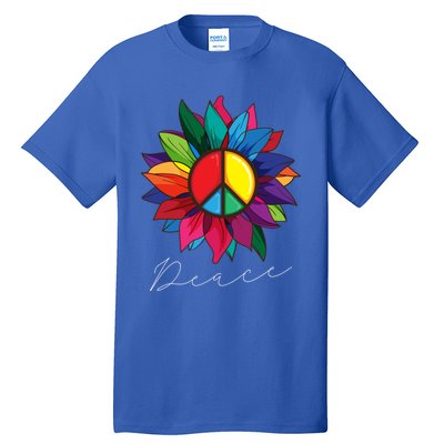 Sunflower Flower Rainbow Peace Sign World Retro Hippie 70s Gift Tall T-Shirt