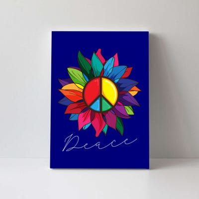 Sunflower Flower Rainbow Peace Sign World Retro Hippie 70s Gift Canvas