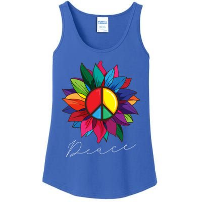 Sunflower Flower Rainbow Peace Sign World Retro Hippie 70s Gift Ladies Essential Tank