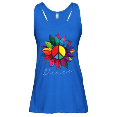 Sunflower Flower Rainbow Peace Sign World Retro Hippie 70s Gift Ladies Essential Flowy Tank