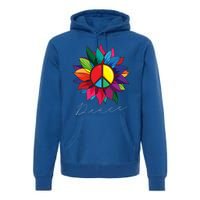 Sunflower Flower Rainbow Peace Sign World Retro Hippie 70s Gift Premium Hoodie