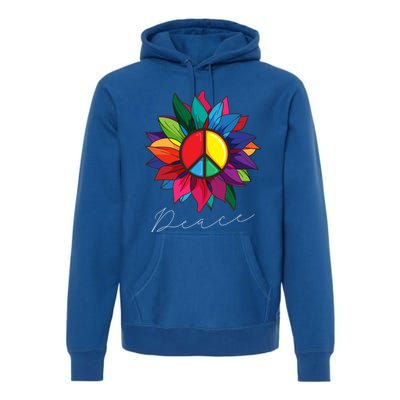 Sunflower Flower Rainbow Peace Sign World Retro Hippie 70s Gift Premium Hoodie