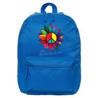 Sunflower Flower Rainbow Peace Sign World Retro Hippie 70s Gift 16 in Basic Backpack