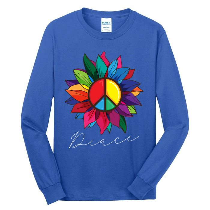 Sunflower Flower Rainbow Peace Sign World Retro Hippie 70s Gift Tall Long Sleeve T-Shirt