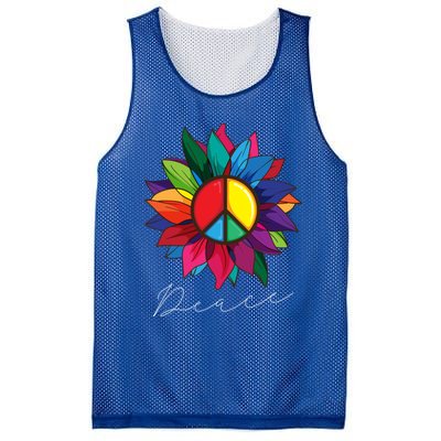 Sunflower Flower Rainbow Peace Sign World Retro Hippie 70s Gift Mesh Reversible Basketball Jersey Tank