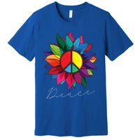 Sunflower Flower Rainbow Peace Sign World Retro Hippie 70s Gift Premium T-Shirt