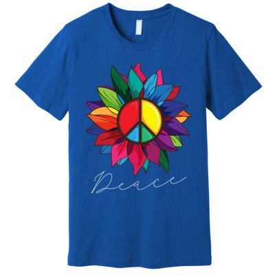 Sunflower Flower Rainbow Peace Sign World Retro Hippie 70s Gift Premium T-Shirt