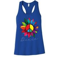 Sunflower Flower Rainbow Peace Sign World Retro Hippie 70s Gift Women's Racerback Tank