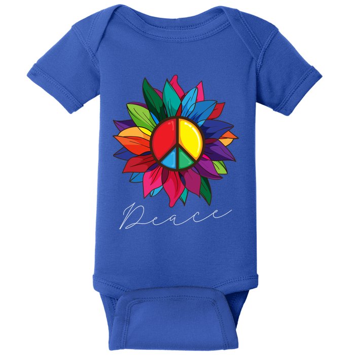 Sunflower Flower Rainbow Peace Sign World Retro Hippie 70s Gift Baby Bodysuit