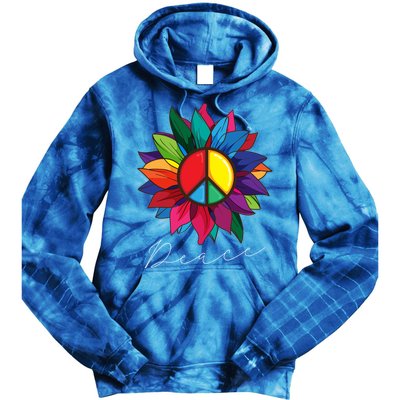 Sunflower Flower Rainbow Peace Sign World Retro Hippie 70s Gift Tie Dye Hoodie