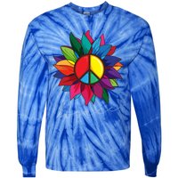 Sunflower Flower Rainbow Peace Sign World Retro Hippie 70s Gift Tie-Dye Long Sleeve Shirt