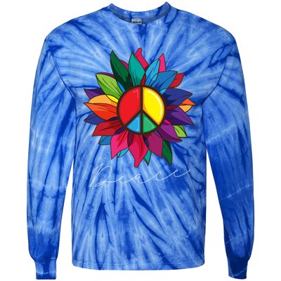 Sunflower Flower Rainbow Peace Sign World Retro Hippie 70s Gift Tie-Dye Long Sleeve Shirt