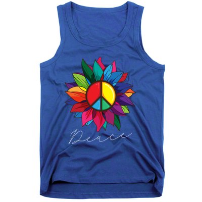 Sunflower Flower Rainbow Peace Sign World Retro Hippie 70s Gift Tank Top