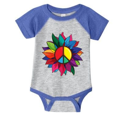 Sunflower Flower Rainbow Peace Sign World Retro Hippie 70s Gift Infant Baby Jersey Bodysuit