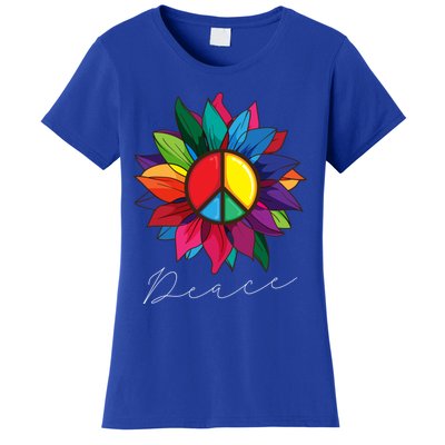 Sunflower Flower Rainbow Peace Sign World Retro Hippie 70s Gift Women's T-Shirt