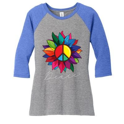 Sunflower Flower Rainbow Peace Sign World Retro Hippie 70s Gift Women's Tri-Blend 3/4-Sleeve Raglan Shirt