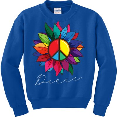 Sunflower Flower Rainbow Peace Sign World Retro Hippie 70s Gift Kids Sweatshirt