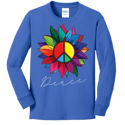 Sunflower Flower Rainbow Peace Sign World Retro Hippie 70s Gift Kids Long Sleeve Shirt