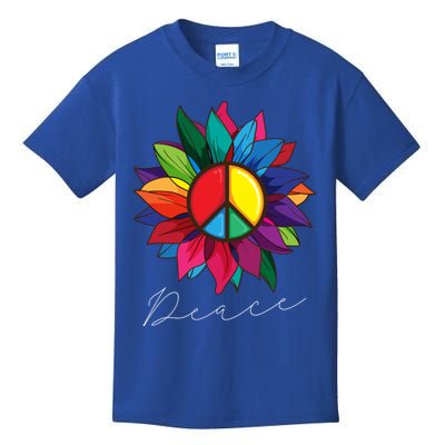 Sunflower Flower Rainbow Peace Sign World Retro Hippie 70s Gift Kids T-Shirt