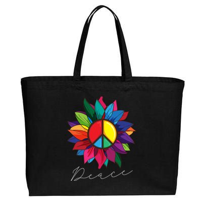 Sunflower Flower Rainbow Peace Sign World Retro Hippie 70s Gift Cotton Canvas Jumbo Tote