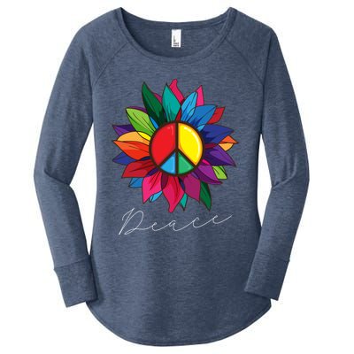 Sunflower Flower Rainbow Peace Sign World Retro Hippie 70s Gift Women's Perfect Tri Tunic Long Sleeve Shirt