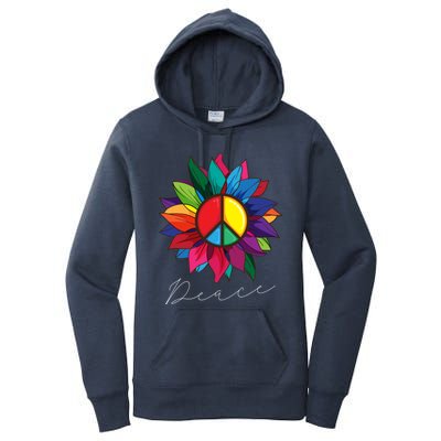 Sunflower Flower Rainbow Peace Sign World Retro Hippie 70s Gift Women's Pullover Hoodie