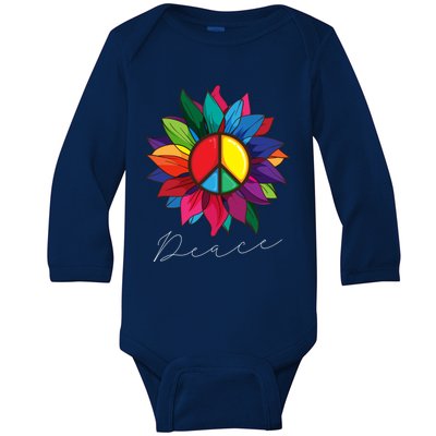 Sunflower Flower Rainbow Peace Sign World Retro Hippie 70s Gift Baby Long Sleeve Bodysuit