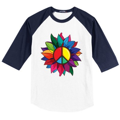 Sunflower Flower Rainbow Peace Sign World Retro Hippie 70s Gift Baseball Sleeve Shirt