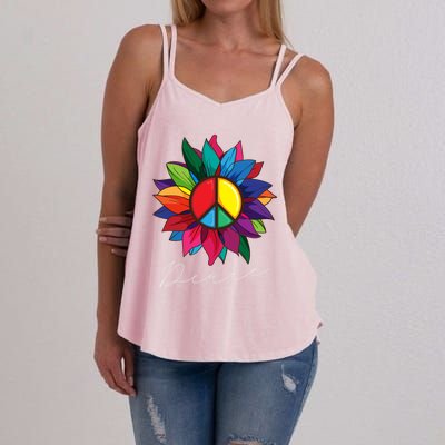 Sunflower Flower Rainbow Peace Sign World Retro Hippie 70s Gift Women's Strappy Tank