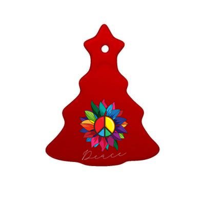 Sunflower Flower Rainbow Peace Sign World Retro Hippie 70s Gift Ceramic Tree Ornament