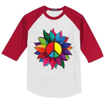 Sunflower Flower Rainbow Peace Sign World Retro Hippie 70s Gift Kids Colorblock Raglan Jersey