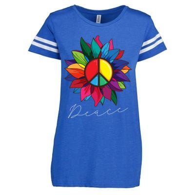 Sunflower Flower Rainbow Peace Sign World Retro Hippie 70s Gift Enza Ladies Jersey Football T-Shirt