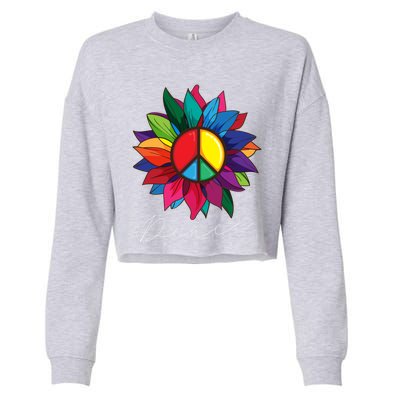 Sunflower Flower Rainbow Peace Sign World Retro Hippie 70s Gift Cropped Pullover Crew