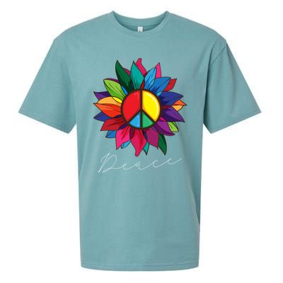 Sunflower Flower Rainbow Peace Sign World Retro Hippie 70s Gift Sueded Cloud Jersey T-Shirt