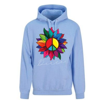 Sunflower Flower Rainbow Peace Sign World Retro Hippie 70s Gift Unisex Surf Hoodie