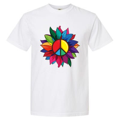 Sunflower Flower Rainbow Peace Sign World Retro Hippie 70s Gift Garment-Dyed Heavyweight T-Shirt